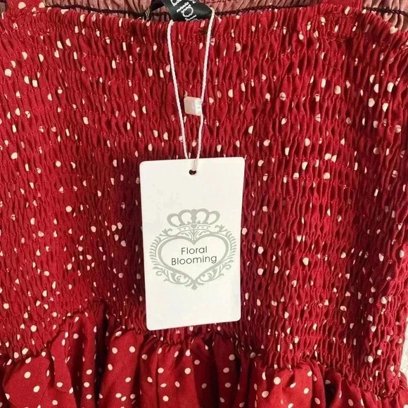 🆕Boho Trendy Floral Blooming Wine Abstract Dot Smocked A-Line Dress S🆕 - Picture 9 of 12